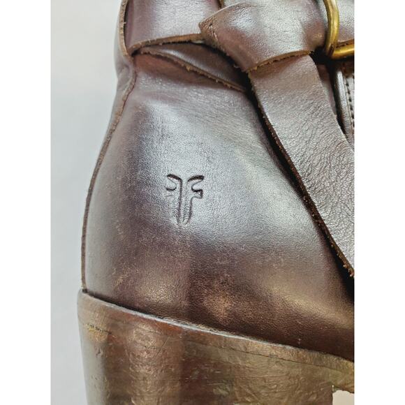 Frye Womens 11 Brown Ankle Boots Malorie Leather Bootie Stacked Heel Buckle - Picture 5 of 11